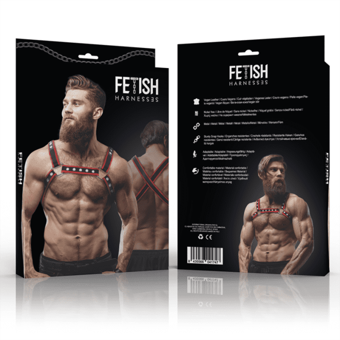 Harnais de poitrine rouge et noir homme - Fetish submissive